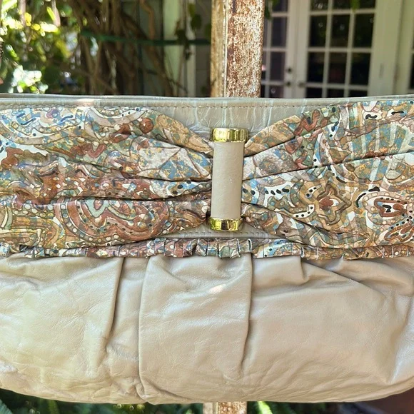 Park avenue int vintage genuine leather made in USA beige metallic crossbody - Picture 3 of 11